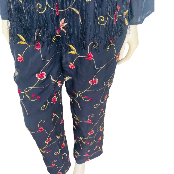 Josephine Chaus Silk Embroidered Pants Floral Set - Picture 5 of 13